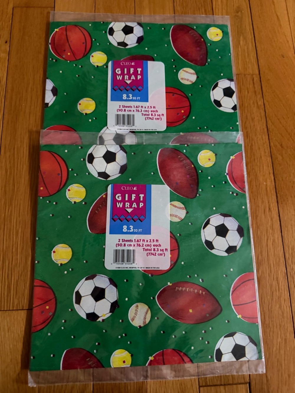 Cleo Gift Wrap Sports Balls - Bundle of 2 Gift Wrap Sheets NWT